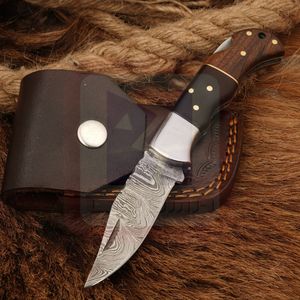 Cuchillo de bolsillo plegable de Damasco hecho a mano para acampar, caza, supervivencia, hoja de acero de alto carbono, cuerno de vaca Natural, mango de madera rosa - Product Image 6