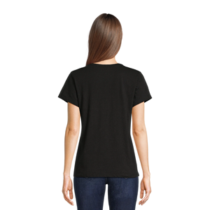 Fournisseur du Bangladesh, t-shirts pour femmes grande taille, couleur noire, col rond, décontractés, design personnalisé, élégant, 100% coton, respirant - Product Image 3