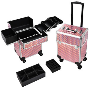 Maleta de Maquillaje Profesional con Ruedas, 4 Bandejas Extraíbles, Gran Capacidad, Carrito de Cosméticos para Salón, Peluquería, Técnico de Uñas - Product Image 1