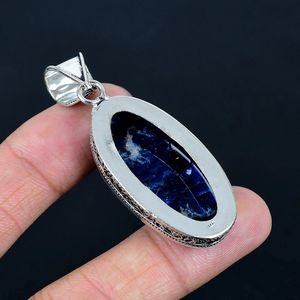 Colgante clásico de Plata de Ley 925, colgantes y dijes finos con piedras preciosas de sodalita para fiestas y regalos - Product Image 3