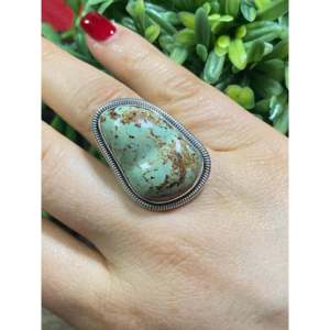 Wydell Billie Royston Turquoise <b>Sterling</b> <b>Silver</b> <b>Adjustable</b> <b>Ring</b> Size 9 Geometric Bezel Set - Product Image 2