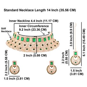 Joyería nupcial india, gargantilla de cristal con diamantes de imitación florales, Pendientes colgantes indios para boda con juego Maang Tikka, Verde - Product Image 2