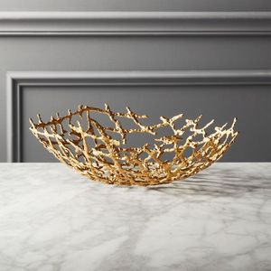 Gold shiny finish cast aluminum serving <b>bowl</b> with modern texture and deep <b>basin</b> designed for decorative and functional use - Product Image 4