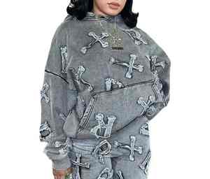 Combinaisons solides deux pièces personnalisées hommes femmes coton chenille logo brodé jogging ensemble de sweat à capuche anti-boulochage marque privée - Product Image 2