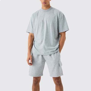 Conjuntos de algodón de alta calidad para hombre, camisetas y pantalones cortos, ropa para hombre, conjunto doble de dos piezas, Fitness ajustado, Color sólido - Product Image 2