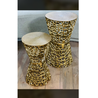 Tables basses en bois Nouveau design Cadre en métal doré Meubles de salon Table d'appoint basse de luxe moderne ronde en or
