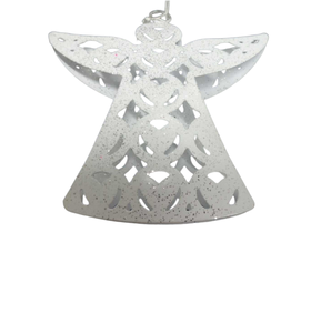 <b>Hanging</b> Decorative Standard Size Metal Iron Angel <b>Hanging</b> <b>Ornament</b> Silver W/Gliter Powder Coated Finished Customized - Product Image 1