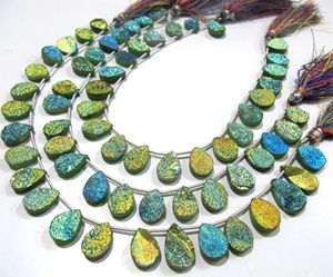 Hilo de cuentas Briolette con forma de pera Druzy azul, 10 pulgadas de largo, Ágata Natural recubierta de titanio para hacer joyas, cuentas de piedra - Product Image 2