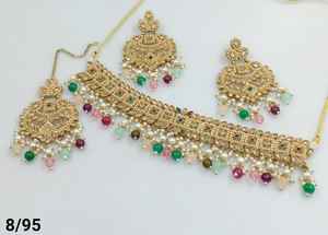 SQUARE SHAPE LATEST DROP FASHIONABLE GOLD PLATED COPPER NECKLACE WITH CHANBALI EARRING MANGTIKKA <b>SET</b> & <b>JEWELLERY</b> <b>SET</b> <b>WOMEN</b> - Product Image 3