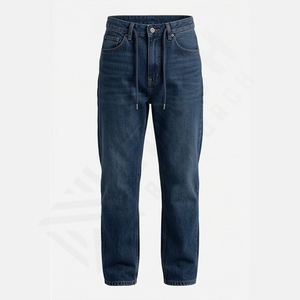 Jeans Baggy Homme Personnalisés Coupe Droite en Coton Denim Brut à Bordures Brutes Décoration Boutons Respirant Solide Vente en Gros Hiver Automne - Product Image 1