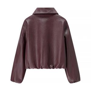 Abrigo de Piel Sintética para Mujer, Estilo Moderno Otoño/Invierno, Cuello Camisero, Cierre de Cremallera, Diseño Sólido, Manga Larga, Poliéster - Product Image 3