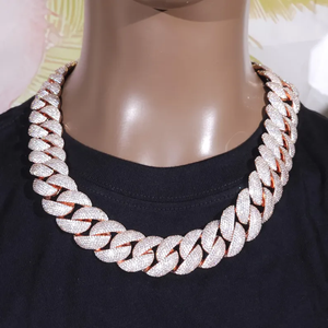 Collar de cadena cubana Iced Out de plata 925, estilo Hip Hop, de lujo, con eslabones llamativos, con diamantes de moissanita, para hombre y mujer - Product Image 2