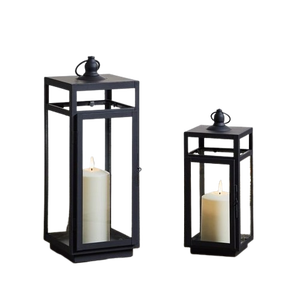 Ensemble de 2 lanternes en verre et fer pour la décoration de la maison couleur noire mate lanternes à bougeoirs en cristal à prix abordable - Product Image 1