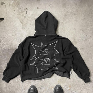 Men's Vintage Winter Pullover 100% Heavyweight Cotton French Terry Comfortable Custom <b>Silk</b> Screen Printed <b>Raw</b> Hem Hoodies - Product Image 2