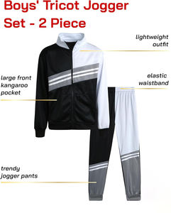 Precio al por mayor Logotipo personalizado Boys Tricot Jogger Set Nuevo último diseño de 2 piezas Active Performance Zip-Up Chándal Set - Product Image 6