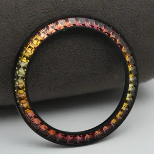 Bisel de Reloj con Diamantes de Moissanita, Degradado Multicolor, Estilo Helado, Lujoso, de Acero Inoxidable Negro, Bisel de Repuesto Personalizado - Product Image 1