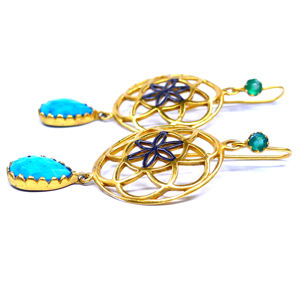 Usage quotidien 925 argent sterling plaqué or émeraude turquoise pierres précieuses classique élégant dames porter des boucles d'oreilles - Product Image 5