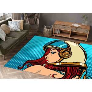 Alfombra con Estampado de Astronauta Estilo Pop Art - Moderna, Antideslizante, de Chenilla, Suave y No Tejida - Product Image 1