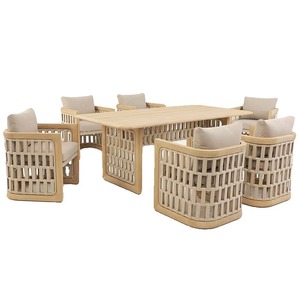Modern Premium Teak Wood Outdoor Dining <b>Table</b> Set Heavy Duty Metal Frame Weatherproof Patio Garden Restaurant Furniture - Product Image 1
