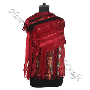 Soie recyclée Sari 15 bandes Designer foulards faits à la main étole châles SC658 soie fine en gros recyclé Vintage Sari femme écharpe - Product Image 5