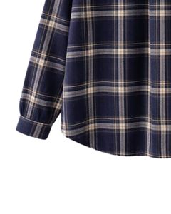 Camisa Oversize de Franela a Cuadros para Mujer, Azul Marino, Manga Larga, Casual, con Bolsillos, Suave, para Otoño e Invierno, Venta al por Mayor - Product Image 5