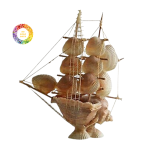 Modèle de bateau coquillage artisanal | Décoration de maison de style côtier | Fabriqué à la main au Vietnam - Product Image 2