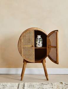 Handwoven Rattan Cane <b>Cabinet</b> Natural Color Medium Size Round Shape Living Room Storage Furniture - Product Image 4