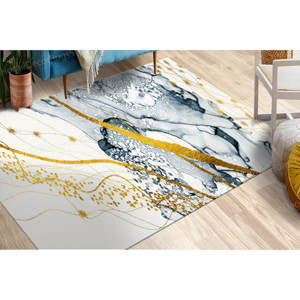 Alfombra con Estampado de Mármol Gris y Dorado - Moderna, Lujosa, Personalizada, Alfombra de Terciopelo de Lujo - Product Image 1