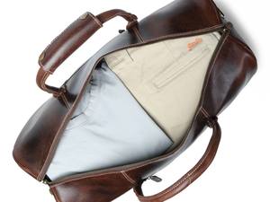 Sac de voyage en cuir véritable marron de luxe pour homme, sac de voyage de week-end à grande capacité avec fermeture éclair en polyester, bandoulière rembourrée - Product Image 4