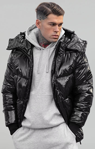 Chaqueta acolchada personalizada para hombre, abrigo de invierno de gran tamaño de diseñador, acolchado con cuello levantado, Cachemira, logotipo de calle OEM, Burbuja negra - Product Image 2