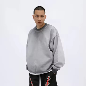 Vintage gradiente ácido lavado 100 _ algodón de talla grande otoño pulóver sudadera gota hombro peso pesado Sudadera con capucha patrón sólido - Product Image 5