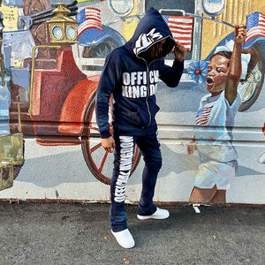 OEM personalizado Unisex de gran tamaño Boxy Sudadera con capucha pantalones de chándal conjunto Streetwear Vintage Jogging traje parche bordado peso pesado de talla grande - Product Image 4