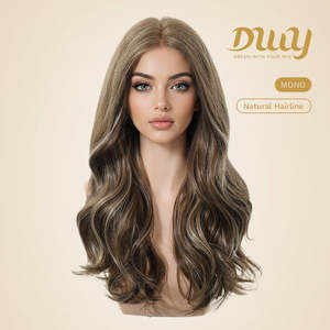 Peluca sintética rizada marrón de 20 pulgadas de largo para mujer Skylar-DWY con encaje frontal transparente y raya libre sin pegamento, con reflejos. - Product Image 2