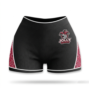 Shorts de sport pour femmes 280 GSM en nylon et élasthanne sans couture, dégradé vert, gris, violet, avec logo thermocollé sur les côtés. - Product Image 4