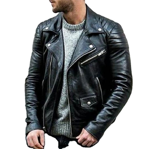 Veste en cuir coupe-vent d'automne de haute qualité avec fermeture éclair veste de moto tout-aller en cuir PU pour hommes - Product Image 1