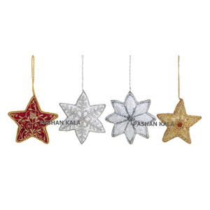 But Golden Zari Broderie Arbre De Noël Ornement Suspendu Avec Perle Travail Forme D'étoile Utilisé Festival De Noël Fête Du Nouvel An - Product Image 1