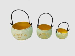 Ensemble de seaux citrouilles d'Halloween en métal, pot à fleurs décoratif en fer, pot chaudron avec poignée pour la décoration de fêtes, de jardins, de maisons et de festivals - Product Image 3