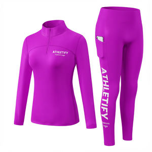 Ensemble haut zippé et leggings taille haute pour femme avec poche pour téléphone pour le yoga, le fitness, la course à pied et les activités de gym. - Product Image 1