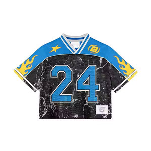 Camisetas de fútbol sueltas y transpirables de talla grande con diseño de letra personalizado y logotipo a rayas para hombre - Product Image 1