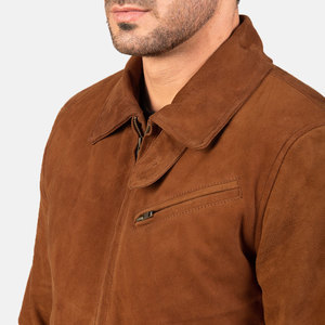 Men's <b>Suede</b> Bomber <b>Jacket</b> Turn-Down Collar Zip Front Casual Autumn Wear Regular Fit Solid Color Brown - Product Image 6