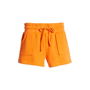 Pantalones Cortos Deportivos de Felpa 100% Algodón para Mujer, Color Naranja, Transpirables, para Entrenamiento, Correr, Trotar, con Logotipo Personalizado - Product Image 5