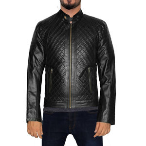 Veste à fermeture éclair en cuir véritable de qualité supérieure pour hommes Vestes stylées à col rabattu pour hommes noir de jais à la mode - Product Image 1