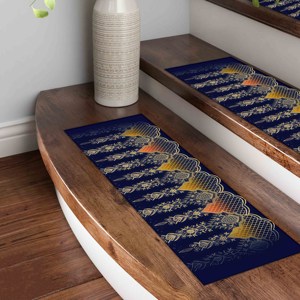 Tapis imprimé bleu marine : motif bohème moderne, antidérapant, imprimé en 3D, tapis d'appoint - Product Image 2