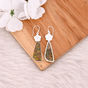 Nouveauté Boucles d'oreilles pendantes en pierre de jaspe fruitée plaquées argent sur laiton pour femmes Fabricant de bijoux Fournisseur de bijoux de mode - Product Image 4
