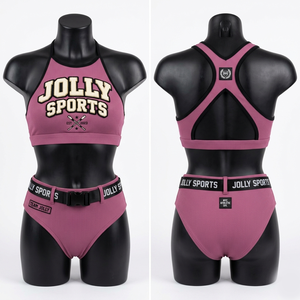 Premium 280 GSM Ribbed Nylon Spandex Pink Womens <b>Bikini</b> <b>Set</b> Contrast Binding Chenille Embroidery Custom Logo Women <b>Bikinis</b> <b>set</b> - Product Image 1
