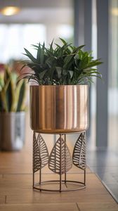 Gold planter with matching metal <b>stand</b> designed for high end home interiors and upscale decorating themes - Product Image 6
