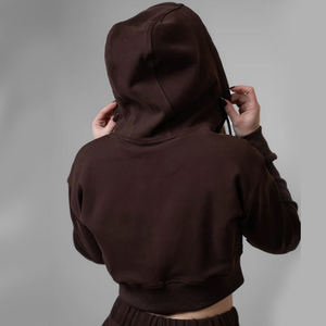 Sweat à capuche court pour femme avec coupe surdimensionnée Pull décontracté Streetwear en coton GSM lourd-Logo personnalisé Design avant pour l'hiver - Product Image 2