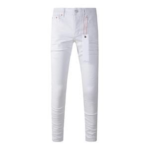 American High Street Style Casual Slim Fit Ripped Jeans White Distressed Button Fly Mid Waist Design avec service OEM disponible - Product Image 1