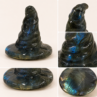 Figurine en pierre précieuse naturelle sculptée en forme de chapeau de sorcier, polie à la main, pour décoration d'Halloween, collection fantaisie et cadeaux