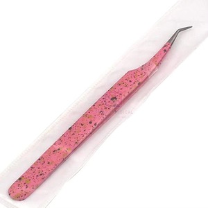 <b>Pink</b> Speckled Stainless Steel Precision Eyelash Tweezers Smooth Tip Reusable - Product Image 2
